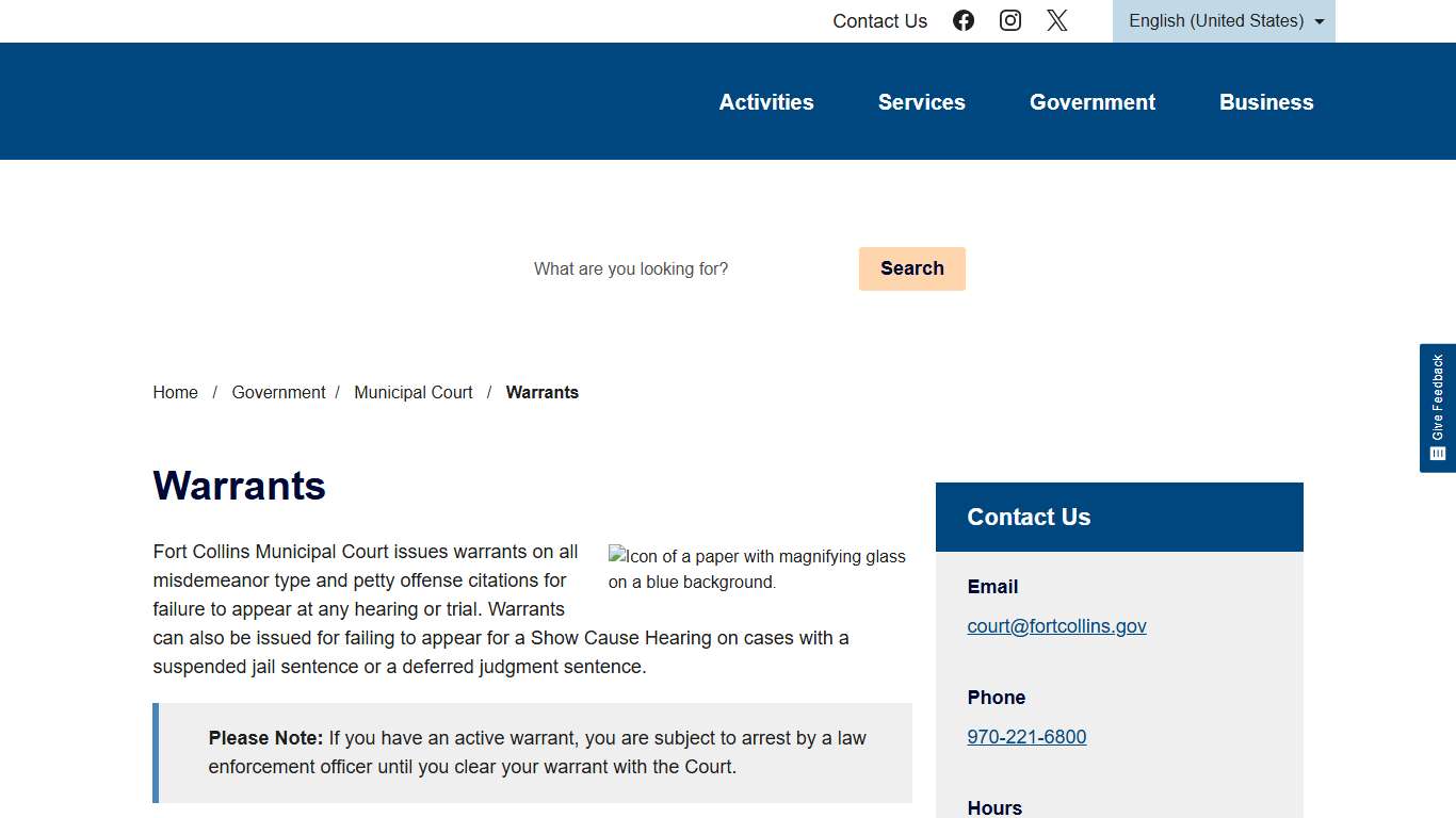 Warrants City of Fort Collins