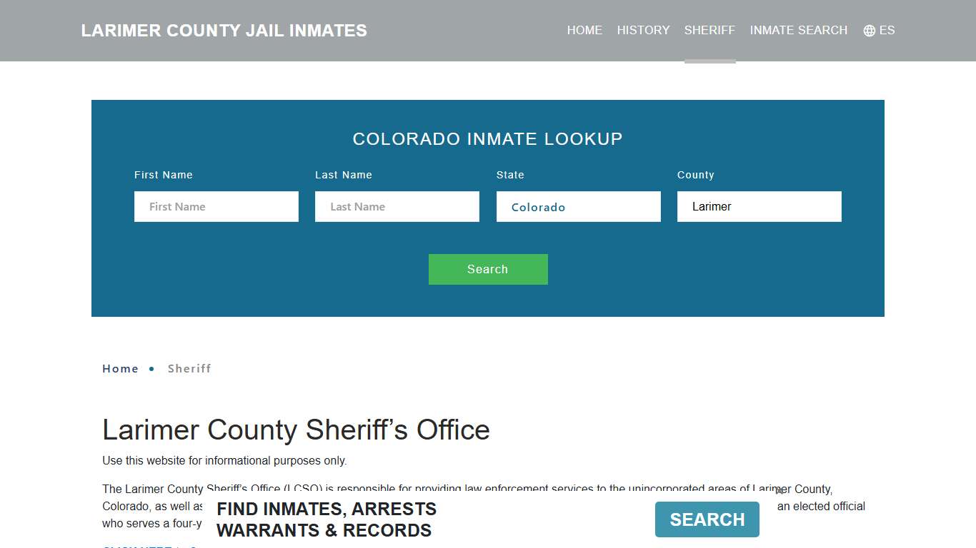 Larimer County Sheriff, CO Arrest Warrant Lookup